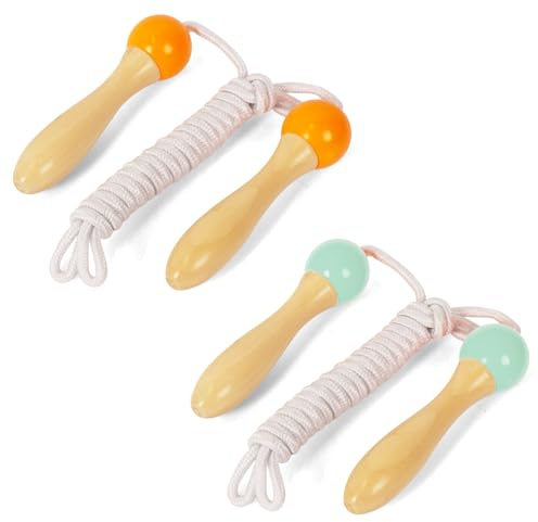 Kinder Springseil 2-teiliges Set Grün Orange 250cm Holzgriff Baumwollseil Springseil, Jungen und Mädchen Fitness