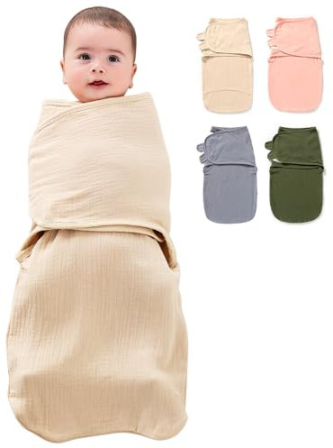 HINATAA Baby Schlafsäcke Neugeborene, Pucksack Baby 0-3/3-6 Monate mit Bio-Baumwolle, 3 in 1 Wickeldecke Babys, Baby Swaddle Einstellbare Breitere Klettverschluss Jungen Mädchen (Khaki, 0-3 Monate)