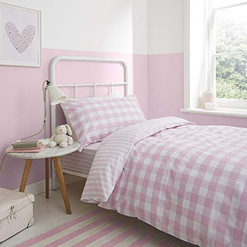 Catherine Lansfield Check and Stripe Pink Duvet Cover Set 140x220+65x65