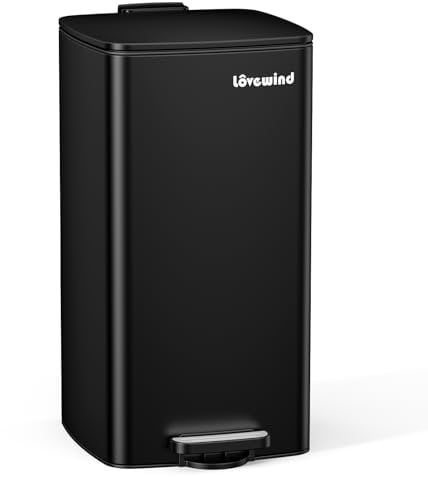 Lovewind Cubo De Basura De Cocina, Cubo De Basura De Acero Inoxidable Con Pedal Negro De 30 L, Con Tapa Y Cubo Interior, Adecuado Para Cocina, Baño Y Sala De Estar