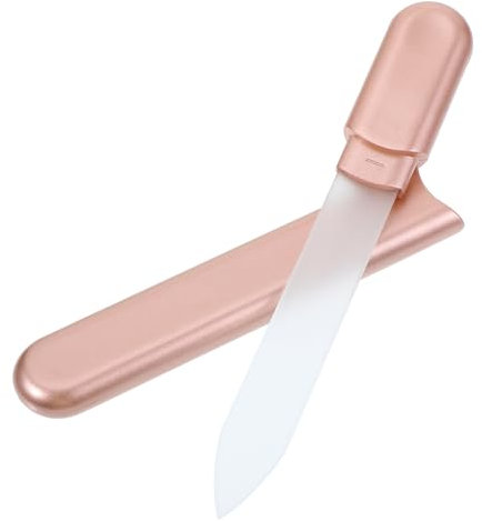 1 lime à ongles en verre pour femme - Lime à ongles en cristal pour ongles naturels - Lime à ongles de voyage en verre épais - Double face gravée - Soin des ongles doux pour filles (or rose)