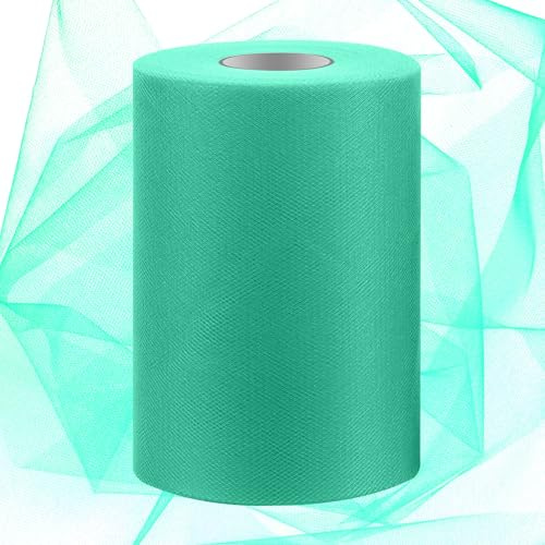Swpeet 6 Zoll durch 100 Yards Mint Green Tüll Stoff Rolle, Stoff Spule Tüll Band, Band Sheer Mesh Netting Polyester Spule für DIY Geburtstagsfeier Hochzeitsdekorationen Weihnachten Handwerk Zubehör