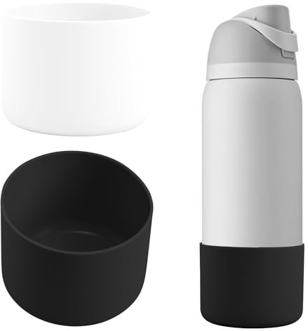 Risipu 2PCS Silicone Water Bottle Boot for Owala 24oz 32oz, Anti-Slip Protective Sleeve Bottom Bumper Protector for Owala Twist & FreeSip & Flip Stainless Steel Water Bottle (Black+White, 32OZ)