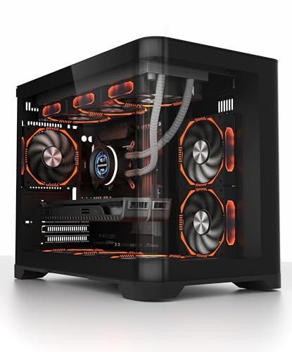 1st Player UV6 ARGB Micro ATX Black PC Gaming Case - Dual Chamber, Curved Panoramic Tempered Glass - 3 x 120mm ARGB Fans Pre-installed