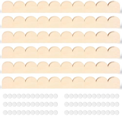 Btstil 24 Pack Unfinished Scalloped Decorative Wood Trim, Scalloped Edge Decorative Wood Molding, Cute DIY Moulding Trim for Home Wall Cabinet Shelf and Window Door (40cm x 4cm)