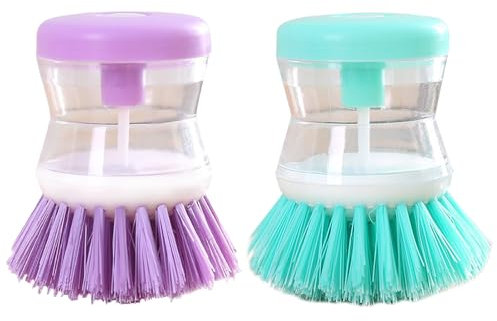 GmwyCzV 2 Pièces Brosse à Vaisselle,Brosse Vaisselle avec Distributeur de Liquide,Brosses Cuisine avec Reservoir de Liquide de Nettoyag,Rechargeable,Brosses de Cuisine pour Casseroles et Pots