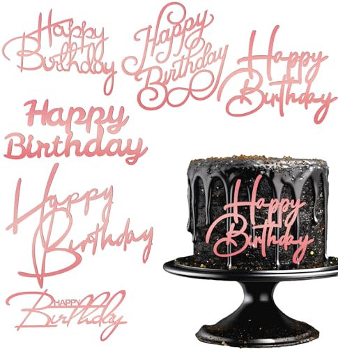 6 Pcs Happy Birthday Cake Toppers Mirror Acrylic Cake Topper Side Decorations for Birthday Party Desserts Pastries (Rose Gold)