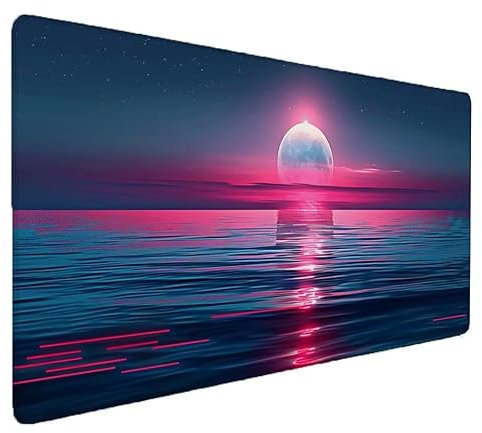 Tapis de Souris Rouge, Coucher de Soleil Tapis de Souris Gamer XXL 1500x800x3mm Étanche Antidérapante Mouse Pad avec Coutures sur Les Bords - sous Main Bureau pour Gamer, PC,Ordinateur Portable G-1
