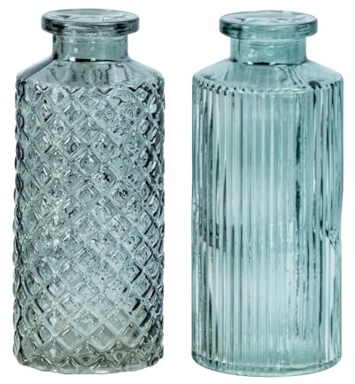 2er Set Vase H14cm Grün Glas Blumenvase Tischdeko Frühling Blumendeko Glasvase Dekovase