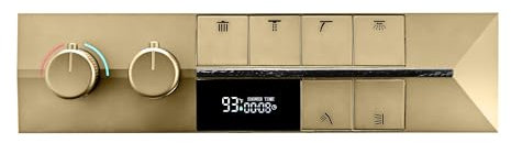 Température Mitigeur de Douche Encastrable, Piano Mitigeur Douche 6 Sorties Vanne de Dérivation Douche avec Affichage Digital, Débit D'eau Réglable, Eau Chaude et Froide(Brushed Gold)