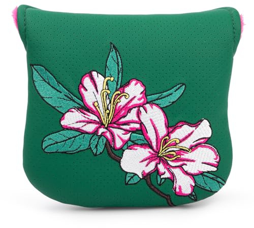Golf Putter Covers Azalea Embroidery Mallet Putter Headcover Blade Putter Cover Leather Golf Headcovers with Magnetic Closure for Most Brand