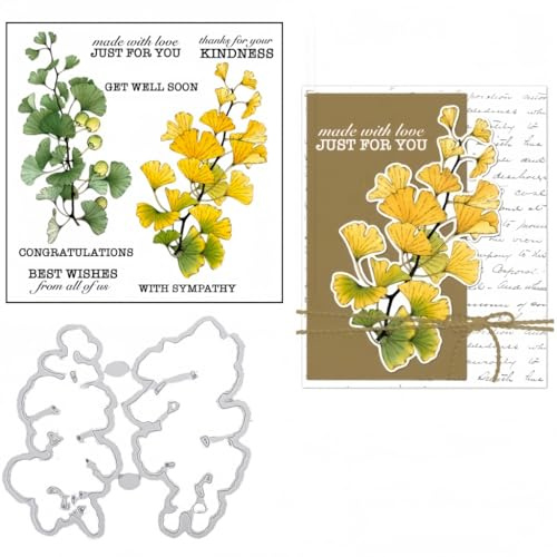 Sredwtk Ginkgo Blätter Herbst Stanzschablonen und Stempelset,Stempel und Stanzen Set,Silikonstempel und Stanzen Set,Clear Stamp und Stanzschablone Für DIY Scrapbooking Fotoalbum Dekor Karten