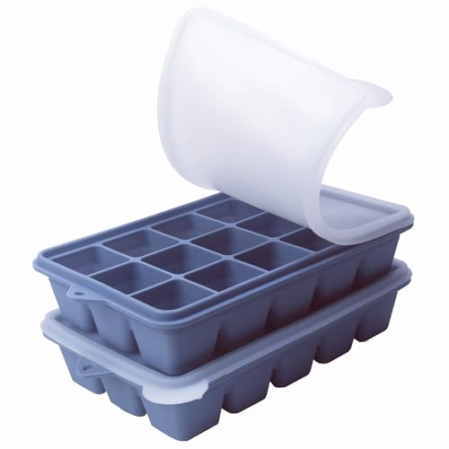 2 Tbsp Silicone Freezer Molds - Perfect for Storing Garlic, Herbs, Ginger, Pesto, Tomato Paste, Lemon Juice, Purees and More - Silicone Food Freezer Tray (Blue 2 Pack)