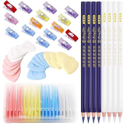78 Stück Schneiderkreide Set, Dreieckskreide, Nähen Bleistift, Nähklammern | Schneiderkreidestift Kreide Nähen, für Markieren Von Diversen Stoffen, Ledern, Nähmarker