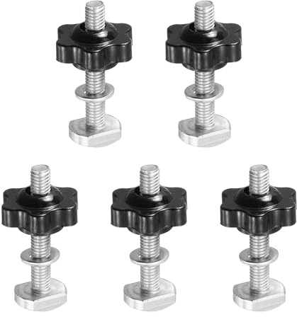 PATIKIL Kit Bulloni Per T-Track, 5 Set M6 x 40mm x 25mm Bulloni Filettati Con Rondelle E Dadi A Stella 6 Punte Accessori Per T-Track Attrezzature E Maschere Di Falegnameria, Argento Nero