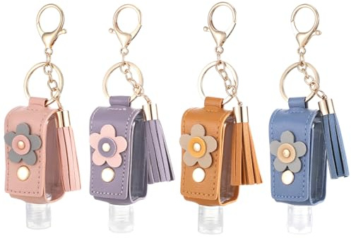 YBEATY 4 Pcs Portable Handwashing Fluid Keychain 30ml Refillable Leather Hand Handwashing Fluid Mini Case Holder Keychain Travel Size for Toiletry Lotion Liquid Soap Shampoo