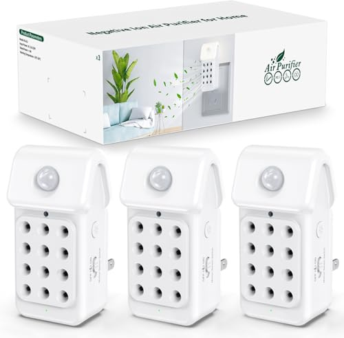Jostart Luftreiniger Raucherzimmer, 3-Pack Ionisator Luftreiniger mit Sensor Licht für Wohnung Zimmer Küchen Badezimmer Haustierzimmer