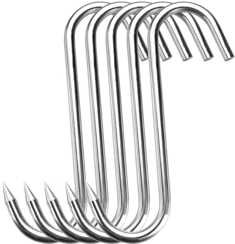 Grizef S‑förmiger Fleischhaken, 8 mm Edelstahl Fleischhaken 5 Stück, robuste Fleischerhaken & Metzgerhaken, Räucherhaken zum Aufhängen von Fleisch, Schinken, Fisch für Räuchern, Trocknen, BBQ und Jagd