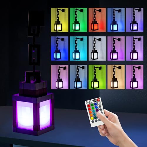 Lotvic Pixelated Lantern Nachtlicht, 16-farbiges Pixel-Laterne Nachtlicht Tragbare Wandlampe mit Timerfunktion, Nachttischlampe Kinder 3D, für Schlafzimmer Camping Geschenk für Gamer