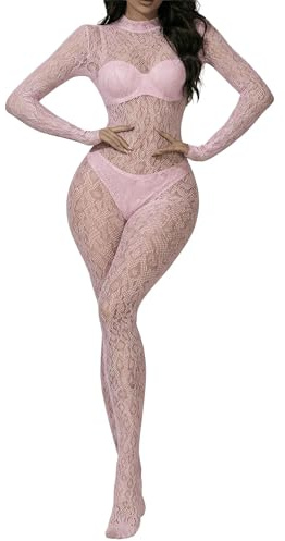 Eagerlove Body en Résille Femme Combinaison Léopard en Dentelle | Body Intégral Une Pièce Lingerie en Maille pour Soirée Club
