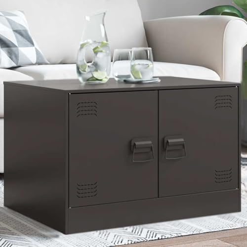 Keeushr Table basse noire 67 x 50 x 44 cm - Structure en acier avec espace de rangement et poignées pratiques - Table de salon robuste en acier laminé à froid - Meuble facile d'entretien