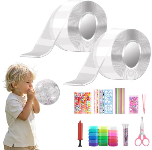 Nano Tape Bubbles Set, 2 transparente DIY-Posterklebebänder, 3 m | Vielfältige Verwendungszwecke, Zum Basteln, Seifenblasen pusten, Stressabbau