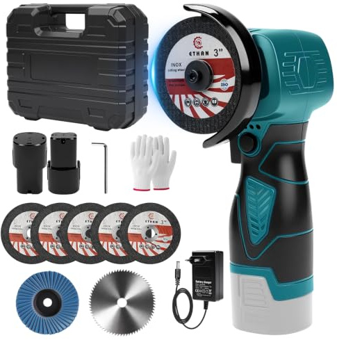 Mini Amoladora Angular BateríA, 22000rpm 18V 76mm Mini Radial PequeñA De BateríA Amoladora Inalambrica Con 2 BateríAs 1300mah Y 7 Discos Para Metal, Madera, Azulejos Pulir, Lijar, Cortar