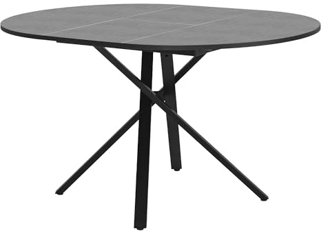 ML-Design Mesa de Comedor Extensible Redonda para 4-6 Personas, Mesa de Cocina Tablero Aspecto Madera Gris Moteado 100-140 x 76 x 100 cm, Patas de Acero en Forma de X, Estilo Industrial Moderno