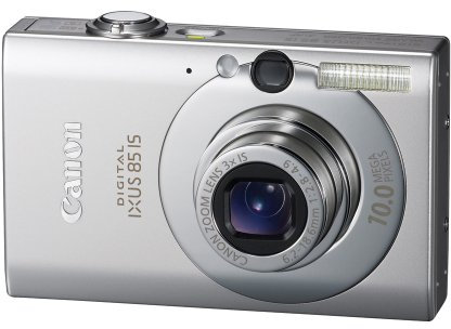 Canon Digital IXUS 85 IS - Fotocamera digitale (10 MP, zoom ottico 3x, display da 6,4 cm (2,5), stabilizzatore d'immagine), colore: Argento