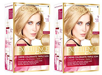 L'Oréal Paris - Excellence Crème - Coloration Permanente Triple Soin 100% Couverture Cheveux Blancs - Nuance 9 Blond Très Clair - Lot de 2