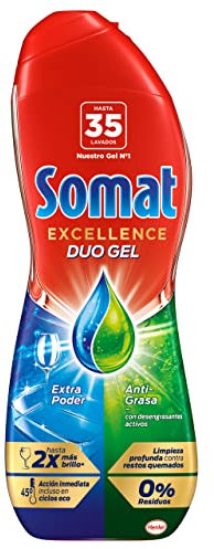 Somat Excellence Gel Anti-Grasa (35 lavados), detergente lavavajillas desengrasante, lavavajilla líquido automático en botella, jabón para platos con desengrasantes activos
