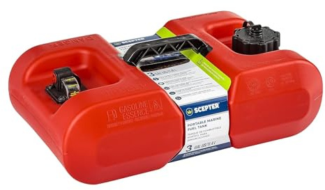Scepter 3 Gallon Portable Marine Gas Can, Boat Fuel Tank, 2-Way Vented Cap, Built-In Fuel Gauge and Pick-Up, Top Handle, EPA & CARB Compliant, Underseat Design, 19.3L x 12.2W x 6.8H (10506)