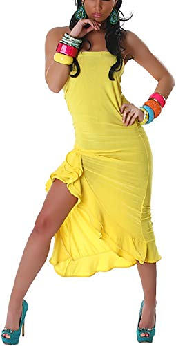 Jela London Bandeau Tanzkleid Maxi-Kleid Sommer Latin Salsa Schlauch Volant Stretch, Gelb