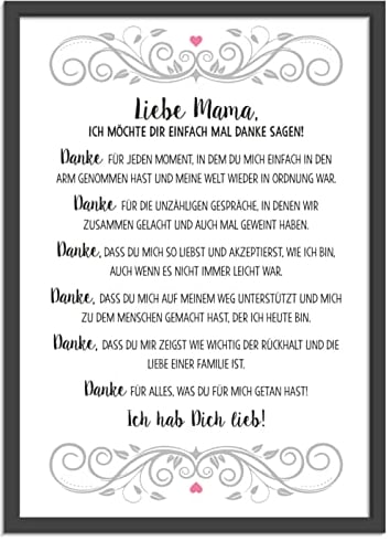 OWLBOOK® Danke Mama Bild | Geschenke für Mama zum Geburtstag Muttertag | Mama Geburtstagsgeschenk | Mama Geschenk | Ostergeschenke | Muttertagsgeschenk | Bild mit Rahmen A4