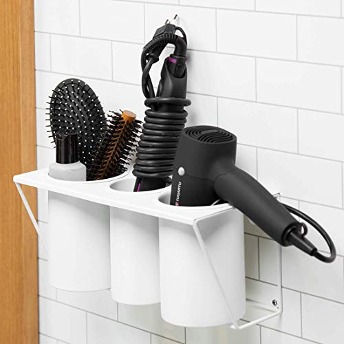 JackCubeDesign MK470A Haartrockner-Halter, Wandhalterung, Haarstyling-Produkt, Pflegewerkzeug, Organizer, Badzubehör, Tablett, Ständer, Aufbewahrung, Badezimmer, Stahl, Weiß