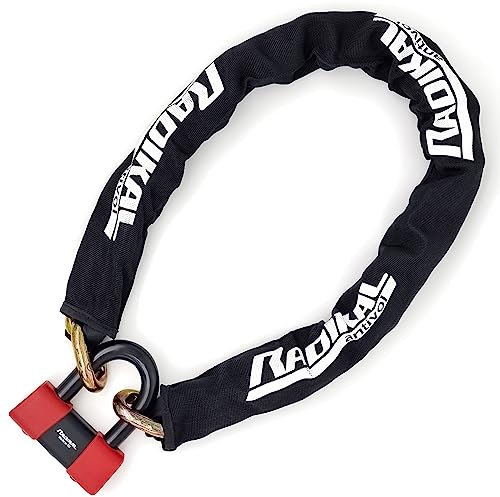 RADIKAL RK48150 Cadena Antirrobo Moto Premium + Candado Moto Disco Mini U ø13.5, 150cm Homologado Classe SRA, Robusto Antirobo Vesátil para Motocicleta, Scooter, Bici, Anclaje, Parking