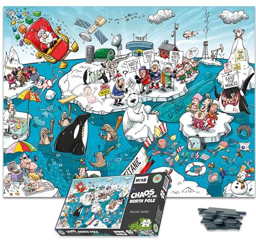 1000 Piece Jigsaw Puzzle for Adults, Teens And Kids - Chaos At The North Pole - Funny Cartoon Jigsaw Puzzle, 1000 Piece Family Games