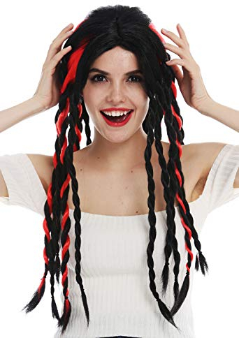 WIG ME UP - 69023-P103-13 Perücke Damen Herren Karneval Halloween geflochten Rasta Dreadlocks lang schwarz rot Punk