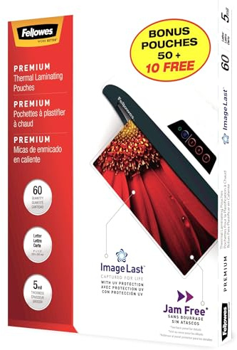 Fellowes ImageLast Premium Thermal Laminating Pouches, Letter Size, 5 Mil, 60 Pack