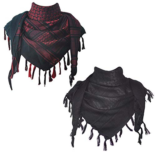 Explore Land Shemagh Tactical Desert Schal aus Baumwolle, Schwarz, Schwarz und Rot., Einheitsgröße