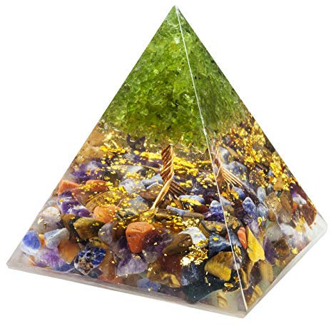 KYEYGWO Mischstein Positive Energie Pyramiden Edelstein, Baum des Lebens Pyramide Reiki Heilung Kristallpyramide Desktop Ornament Haus Dekoration für Meditation