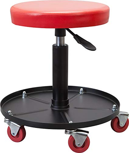 Torin ATRHL6201B Rollstuhl, pneumatisch, robust, für Garage/Laden, gepolstert, verstellbar, Mechaniker-Hocker mit Werkzeugablage, Rot, 113,4 kg