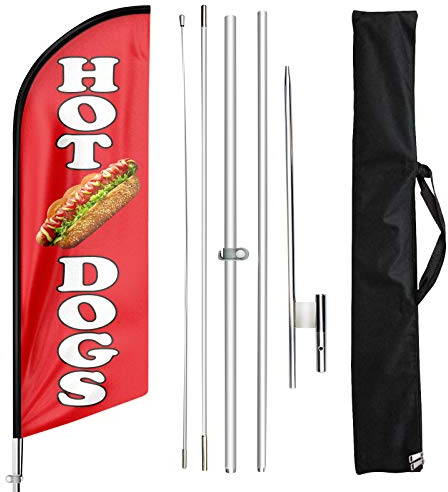 Hot Dog Swooper Flagge und Stange Kit – Food Restaurant Werbung Feder Banner Schild mit Erdspieß für Geschäft, 3 m (rot)
