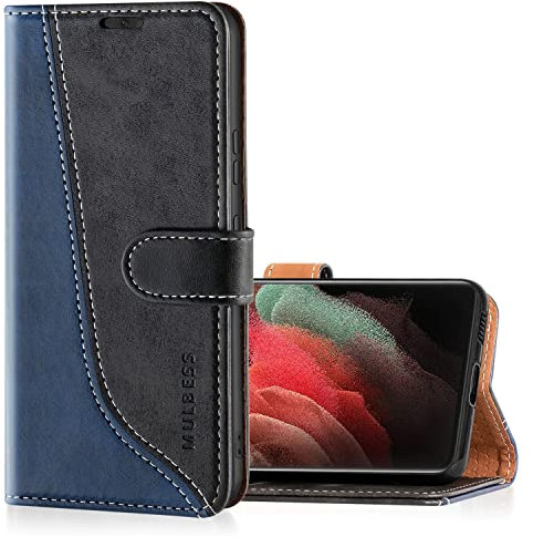 Mulbess Coque pour Samsung Galaxy S21 Ultra 5G, Etui a Rabat, Housse en Cuir, Pochette de Protection Portefeuille, Élégant Noir