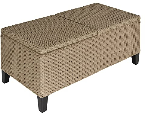 Outsunny Polyrattan Beistelltisch Garten Couchtisch Gartentisch Balkontisch ausziehbar Stahl Khaki 103 x 50 x 45,5 cm