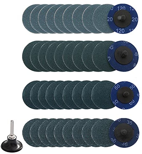 Hossom 40 Piece 50mm Roll Lock Quick Change Sanding Discs Kits, Quick Change Discs Set with 1/4 Holder, (10pcs Each Grit - 36/60/80/120), for Die Grinder Surface Rust Paint Removal