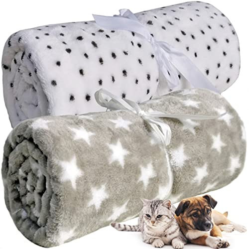 LeerKing Hundedecke flauschig Katzendecke waschbar Fleecedecke Kuscheldecke für Sofa Hundebett und Auto 2er Pack Hellgrau Weiß 100 * 150cm