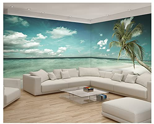 WallArena Fototapete XXL Eckfototapete 624x219 Strand Meer Palmen Wohnzimmer Schlafzimmer Wandtapete Vlies Tapete UV-Beständig Geruchsfrei Montagefertig (13346, VEEXXL - 6 Bahnen)