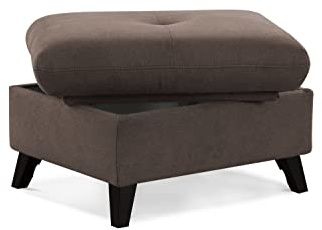 CAVADORE Polsterhocker Grönland/Skandinavischer Stauraum-Hocker als Beistellhocker oder Fußhocker / 76 x 47 x 63 / Flachgewebe Paris Taupe Kompakt