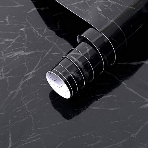 Arthome Schwarz Klebefolie Marmor Folie 30x254cm Abziehen und Aufkleben Tapete Selbstklebende Vinyl Dekorative Folie für Möbel Schreibtisch, Küche Arbeitsplatte, Regal Liner Cover Oberflächen